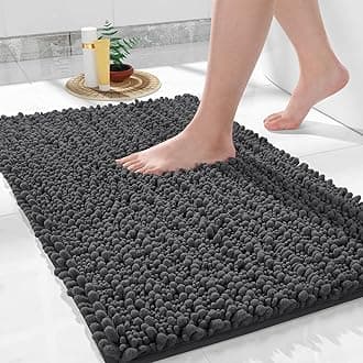 Bathroom Rugs Non Slip Washable - Ultra Soft Absorbent Chenille Bath Mat, Quick Dry Shaggy Floor Carpet for Tub Shower, Dark Gray Home Decor Accessories, 24x17 Inch