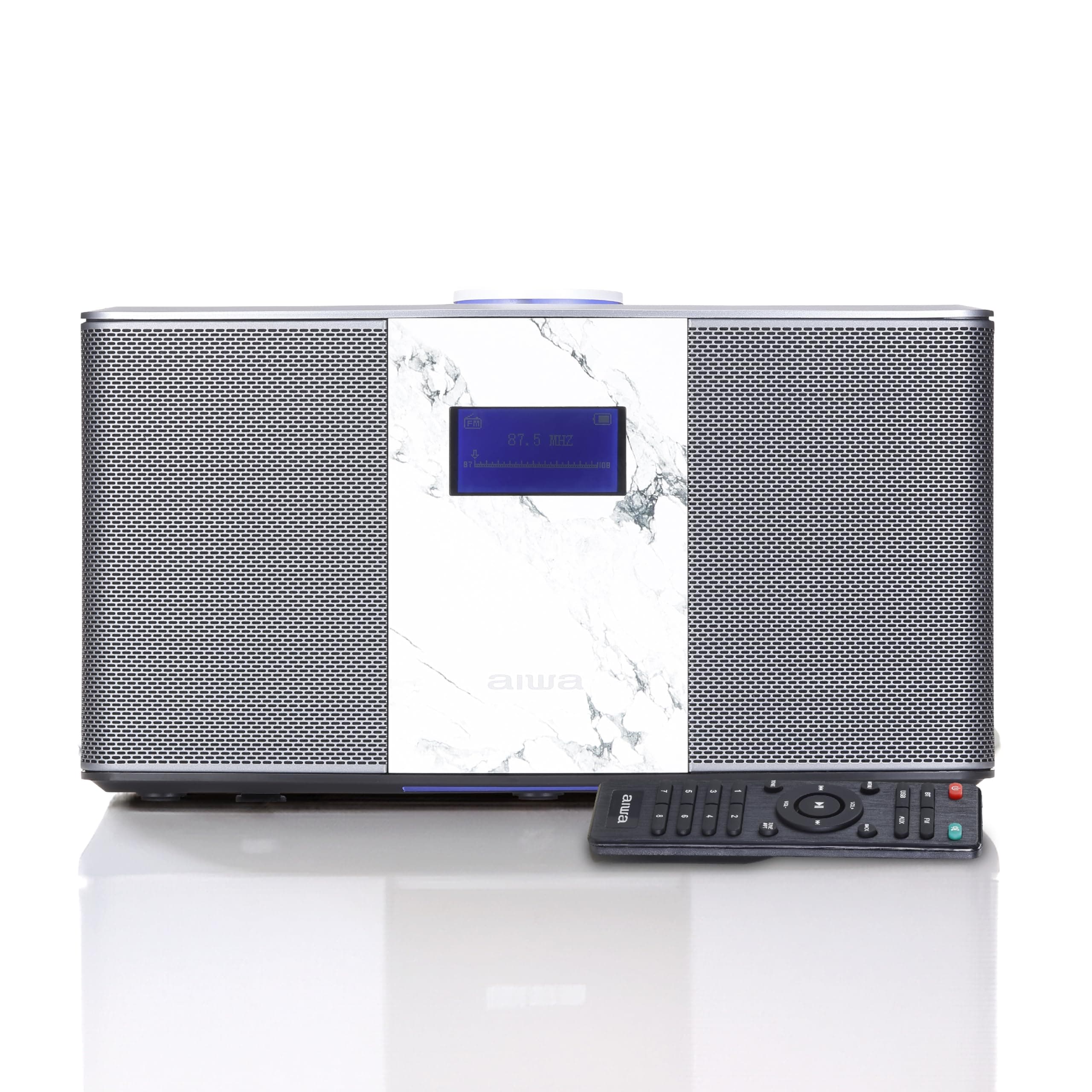 Aiwa Exos 5 Wireless Speaker - Unleash Powerful Sound and Versatile Connectivity On-The-Go Experience Bluetooth Freedom, FM Radio, Clock, 20W RMS, LCD Display, and Alarm Clock Functionality