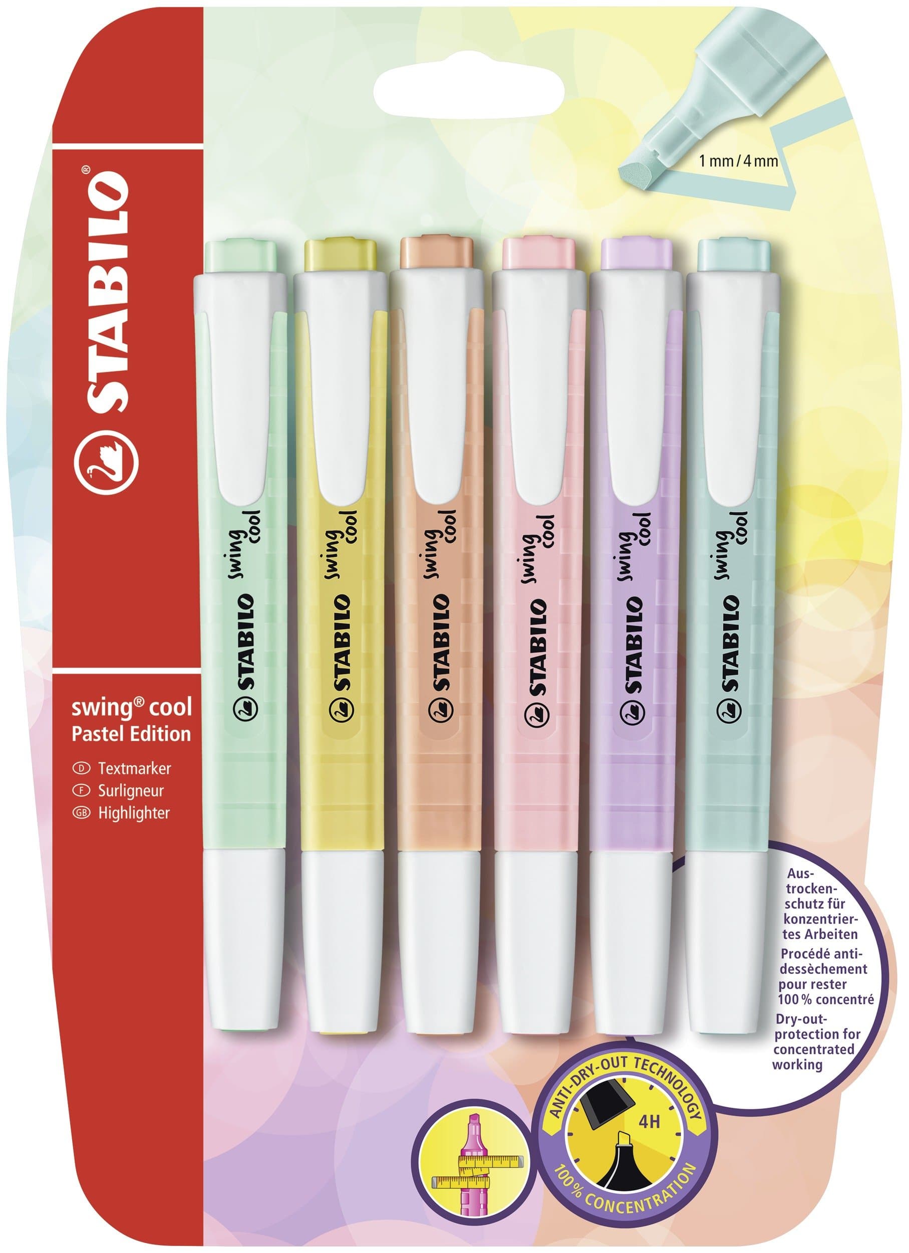 Stabilo B-52740-10 Swing Cool Pastel Highlighter 6-Pieces Set, Multicolor