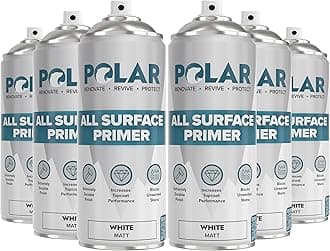 Polar All Surface Primer Matte White - 6 x 13.5 Fl Oz - Ideal for Wood, Metal, Plastic, Brick - Enhanced Adhesion & Quick Drying
