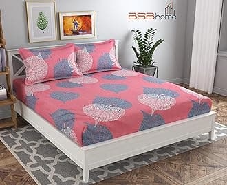 BSB HOME Premium Cotton Elastic Fitted Bedsheets with 2 King Size Pillow Covers | Double Bed with All Around Elastic 180 TC Supersoft | Size - 72 King Sizex78+10 inches | Pink and Light Green
