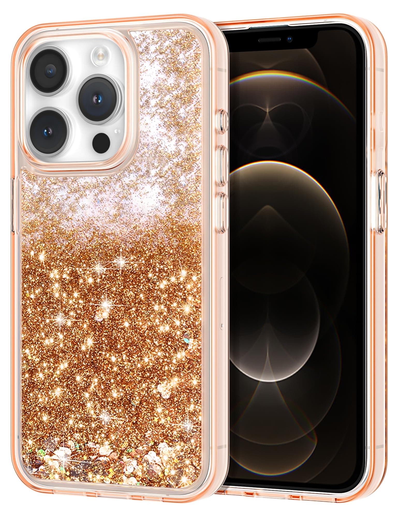 CooldenCompatible with iPhone 12 Pro Max Protective Glitter Cover for Women Girls Cute Bling Sparkle Heavy Duty Hard Shell Shockproof TPU Case Compatible with iPhone 12 Pro Max 6.7 inch, Rose Gold