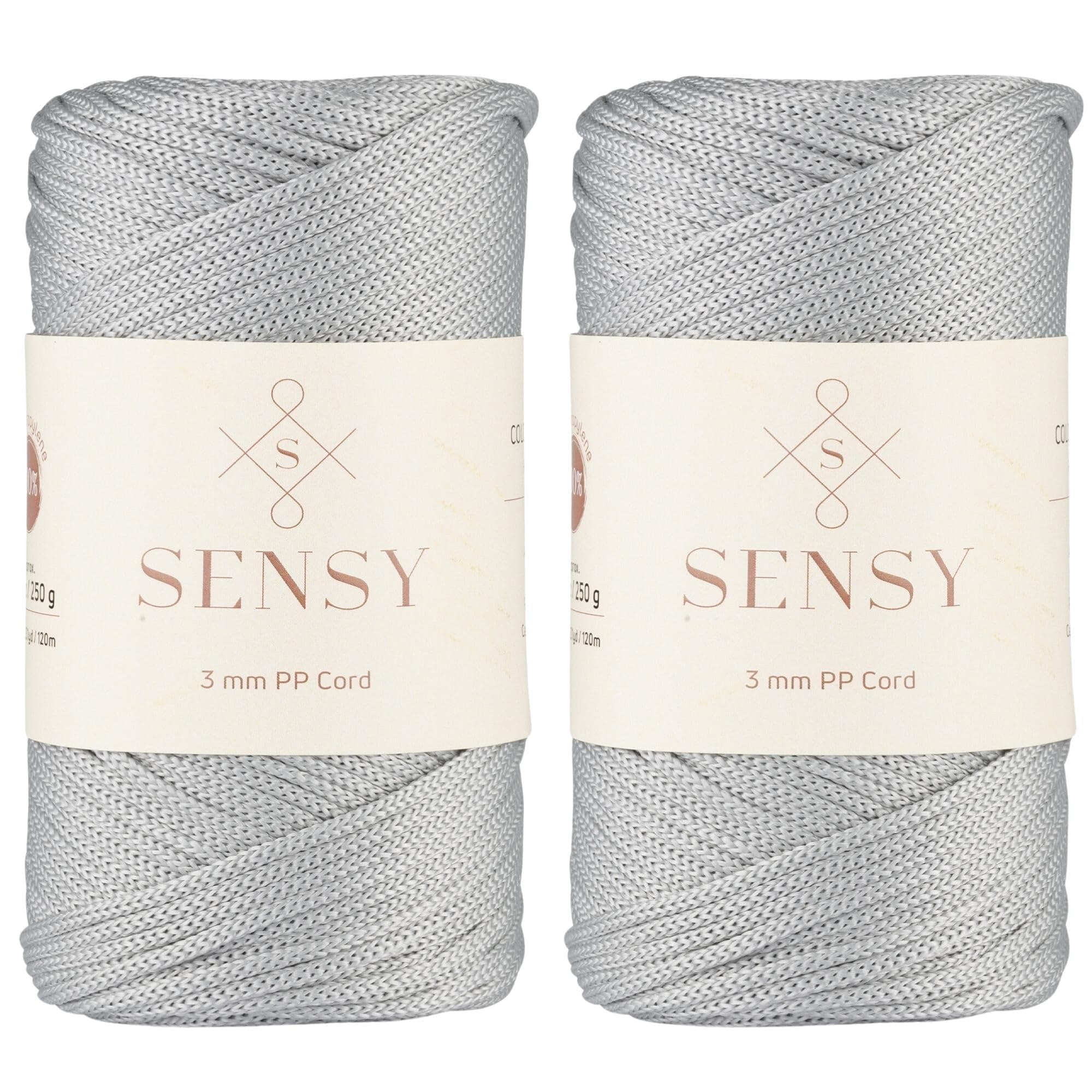 Sensy Premium 3mm 131 Yards Polyester Rope 100% Polypropylene Cord Macrame Cord 3mm Crochet Bag Cord Macrame Rope Crochet Thread Gift for Knitter (Silver)