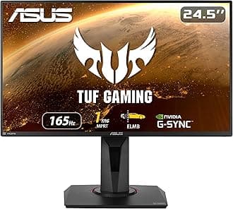 ASUS TUF Gaming VG259QR 24.5” Gaming Monitor, 1080P Full HD, 165Hz (Supports 144Hz), 1ms, Extreme Low Motion Blur, G-SYNC Ready, Eye Care, DisplayPort HDMI, Shadow Boost, Height Adjustable