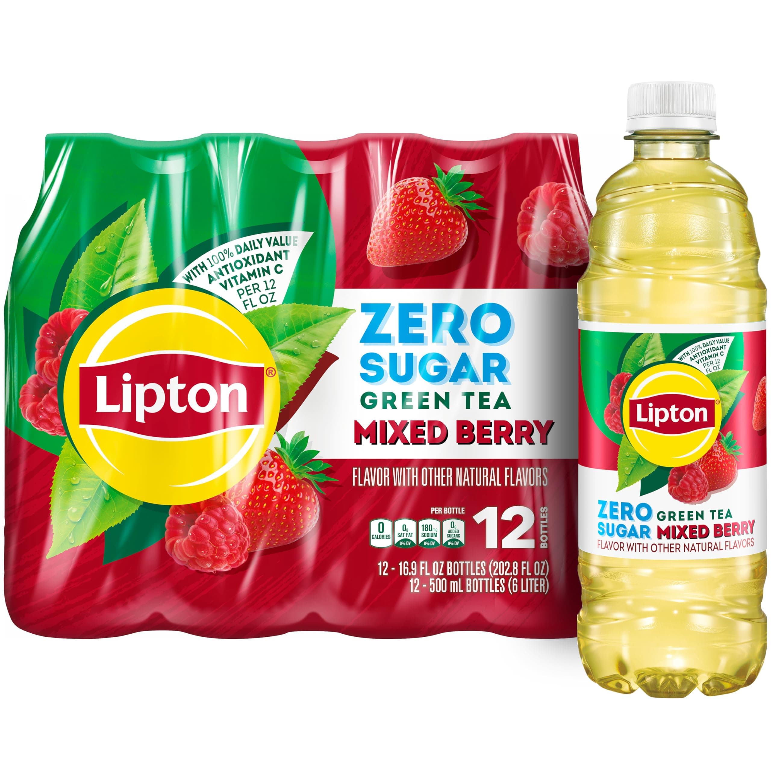 Lipton Diet Mixed Berry Green Tea, 16.9 Fl Oz Bottles (Pack of 12)
