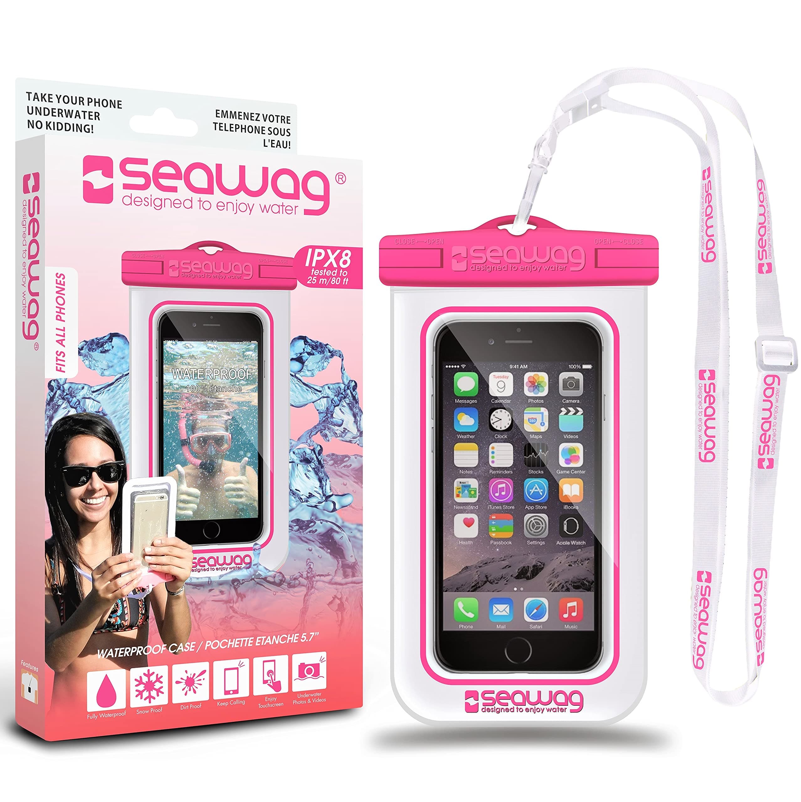 Seawag Universal Waterproof Case for Smartphone 5.7" (White/Pink)