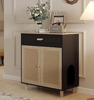 Cat Litter Box Enclosure Furniture Hidden Indoor 2-in-1 Wooden Cat House & Wa...