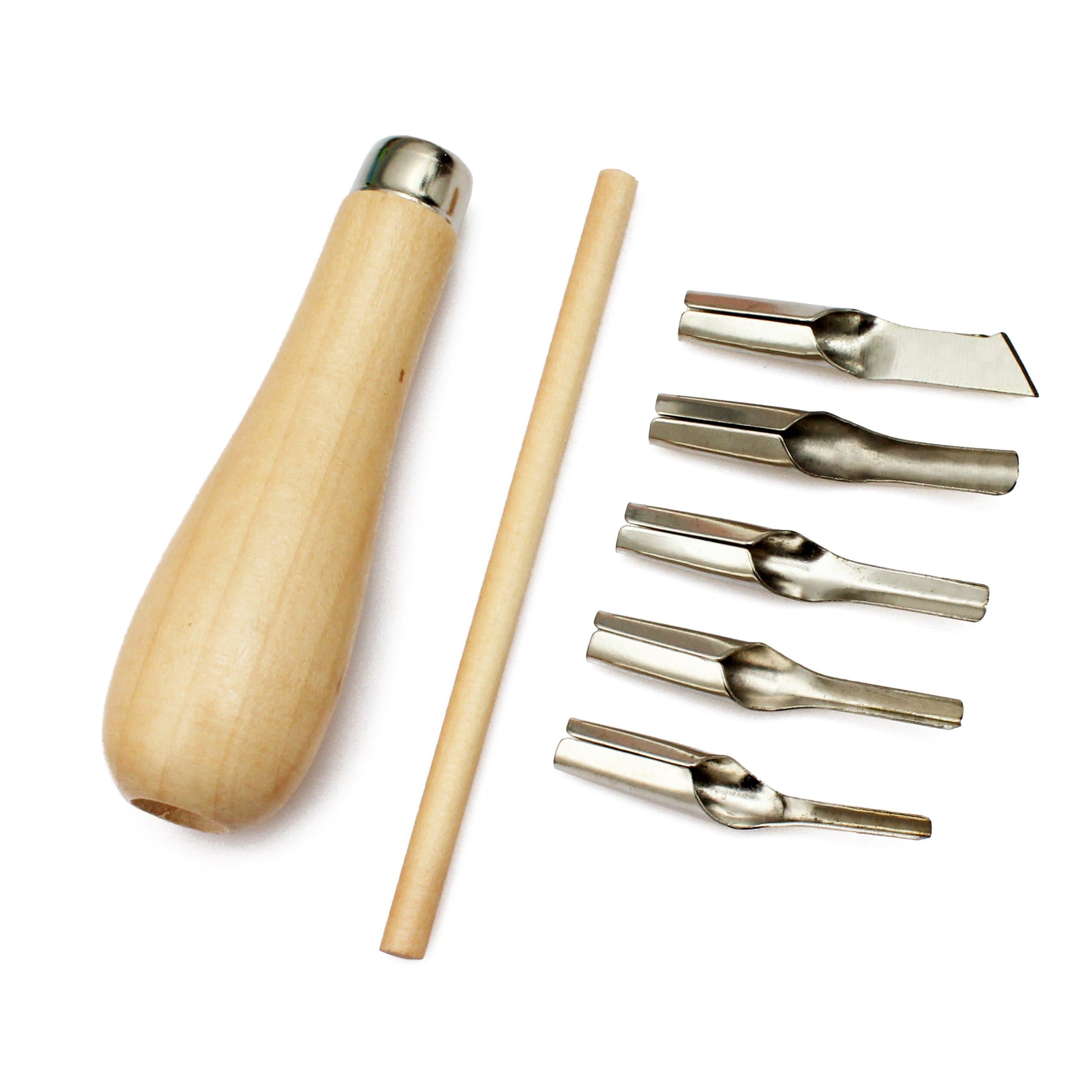 Lino Block Cutting Rubber Stamp Wooden Carving Tools with 5 Blade Bits for Print Making DIY Sculpture Necessary Tool
