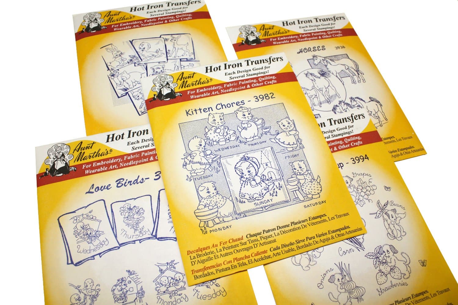 Iron On Transfer Patterns for Stitching, Embroidery or Fabric Painting, Cute Vintage Animal Patterns for Tea Towels or Quilting, Set of 5