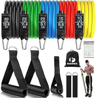 Fashnex Resistance Bands Set for Exercise, Stretching and Workout Toning Tube Kit with Foam Handles, Door Anchor, Ankle Strap and Carry Bag for Men, Women