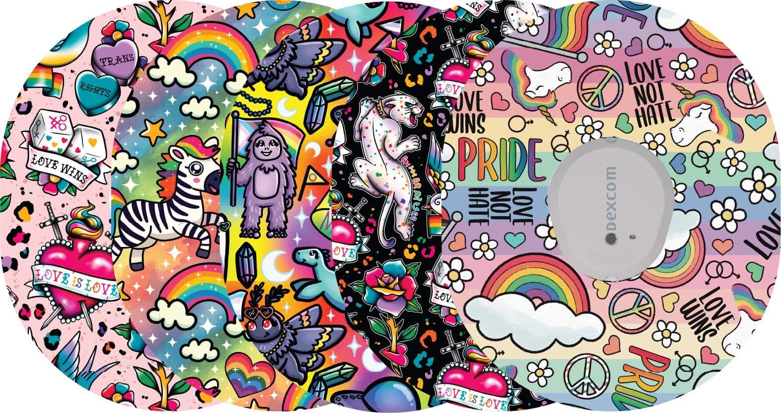 Glucomart Adhesive Patches for Dexcom G7, Stelo & Infusion Sets – 5-Pack Waterproof, Sweatproof CGM Overpatches – Hypoallergenic CGM Patches (Pride)