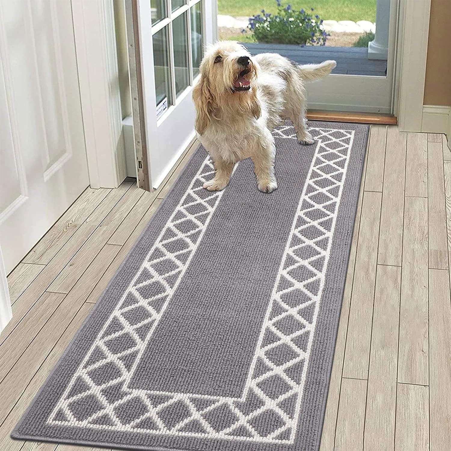 SHACOS Grey Runner Rug for Hallway 50 x 150 cm Non Slip Hall Runners Narrow Rug Washable Kitchen Rugs Carpet Runner for Entryway Kitchen Laundry Room
