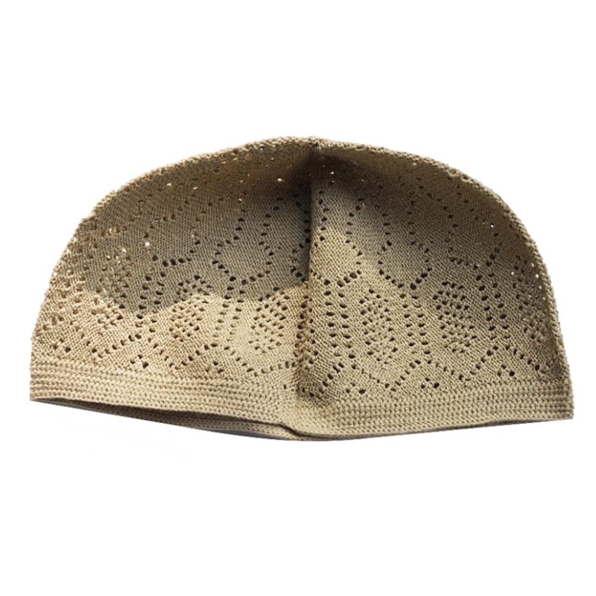 Unique Light Brown Thin Skull Cap Machine-Knit Muslim Islamic Kufi Hat
