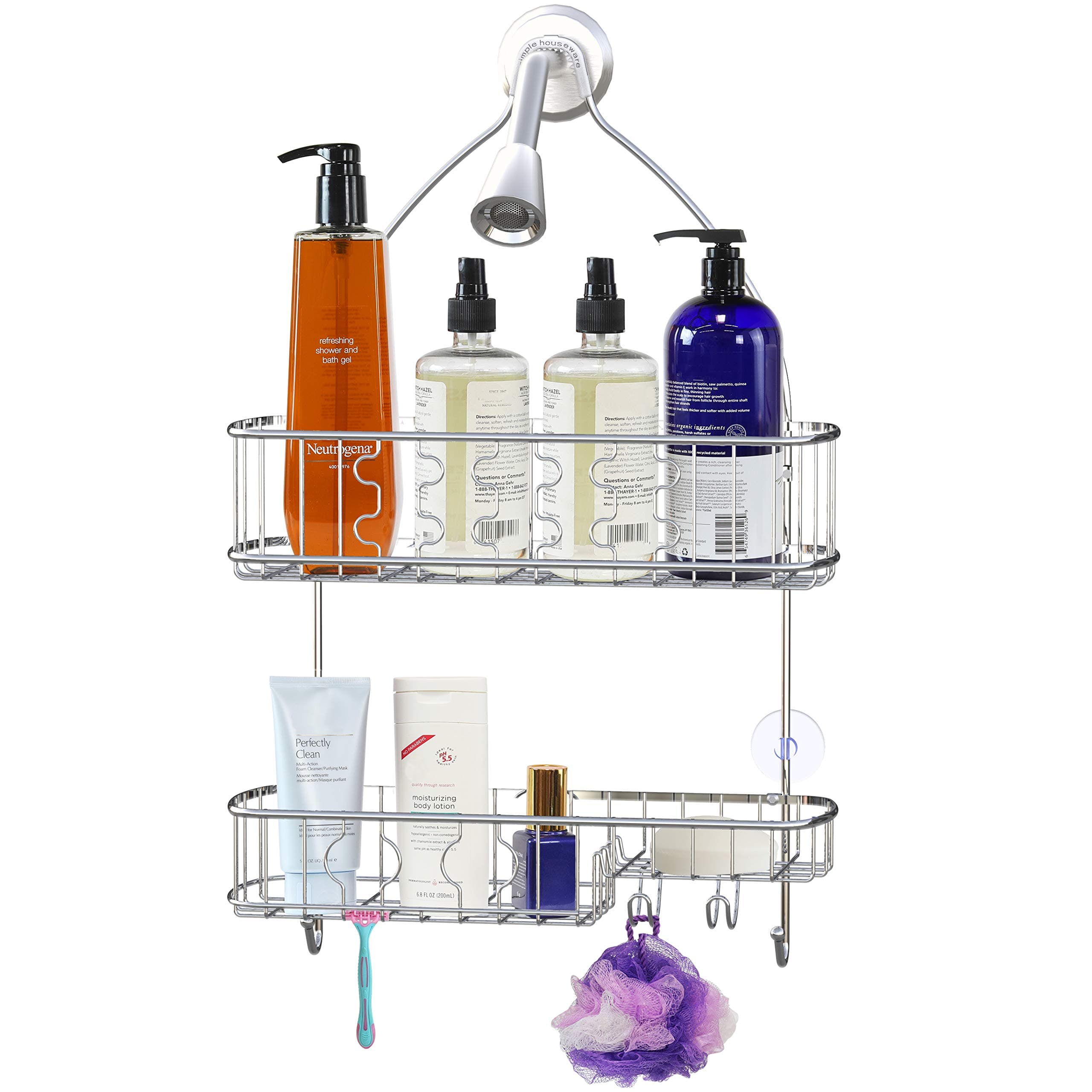 Simple Houseware Bathroom Hanging Shower Head Caddy Organizer, Chrome (26 x 16 x 5.5 inches)