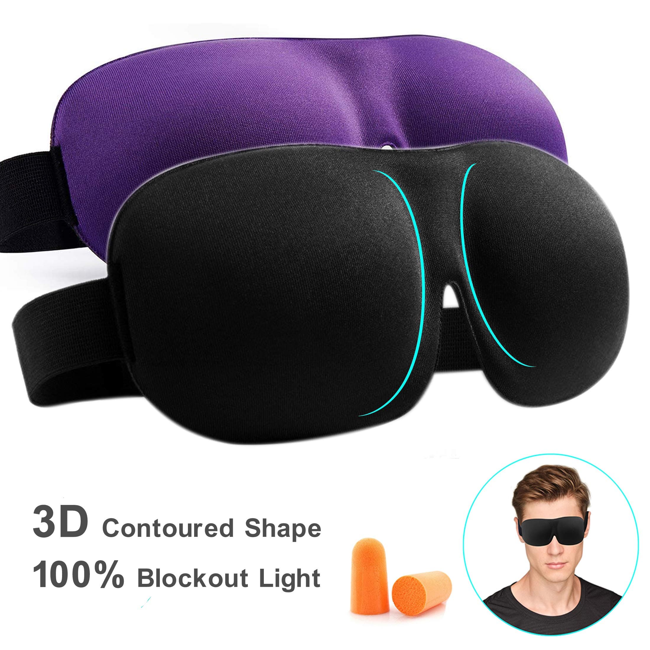 Eye Mask for Sleeping Sleep Mask 100% Blackout 3D Contoured Eye Cover with Adjustable Strap, Lightweight & Soft Blindfold for Travel, Shift & Meditation, Black & Purple