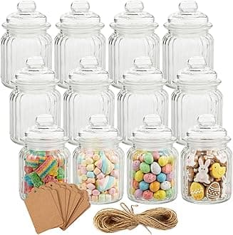 TOPZEA 12 Pack Glass Favor Jars with Airtight Lids, 8 oz Clear Apothecary Jar Decorative Vintage Kitchen Storage Canister for Cookie, Candy, Sugar, Spice, Wedding Easter Favor, Candle, Vertical Ribbed