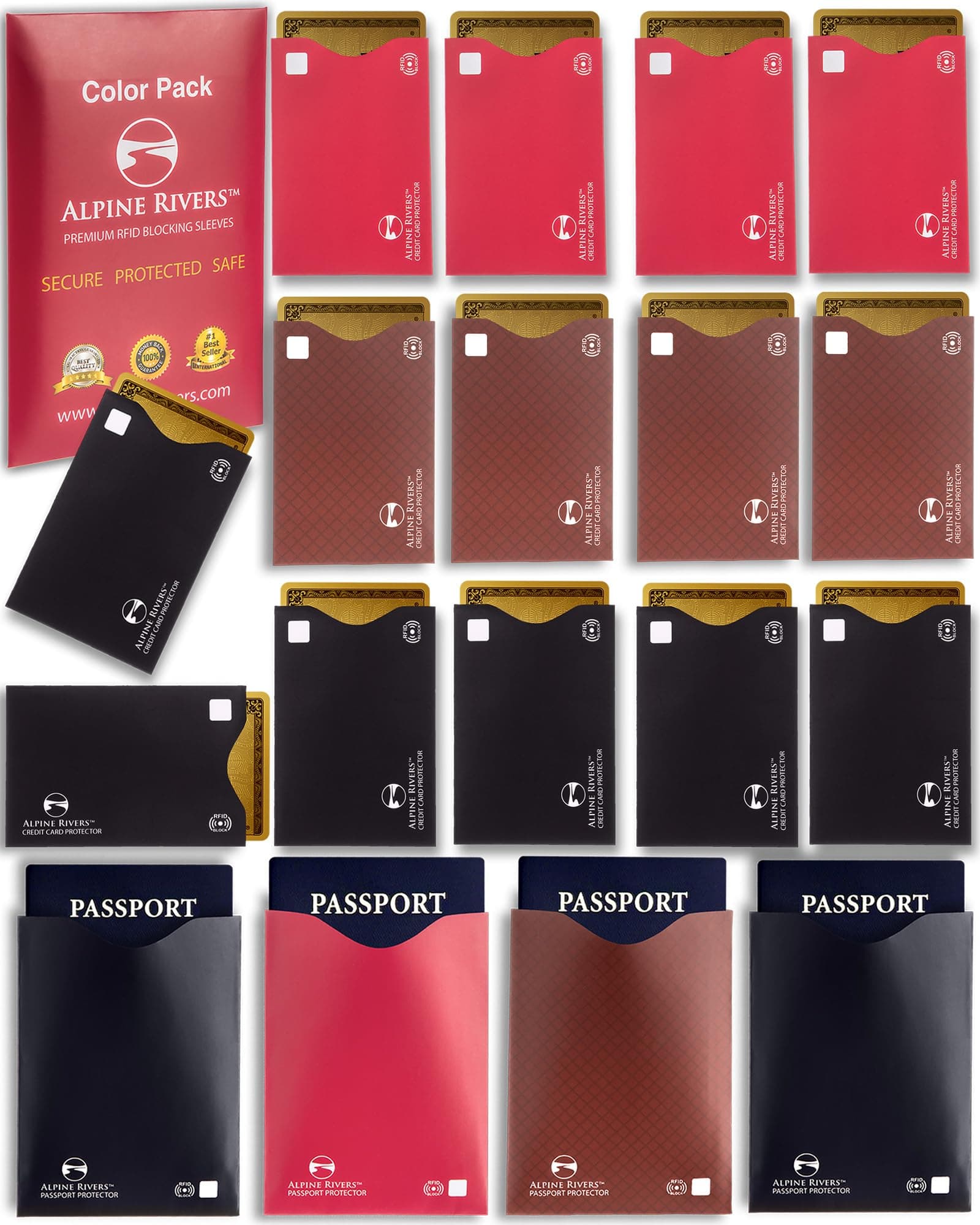 18 RFID Blocking Sleeves (14 Credit Card Holders & 4 Passport Protectors) Ultimate Premium Identity Theft Protection Sleeve Set for Men & Women. Smart Slim Design perfectly fits Wallet / Purse
