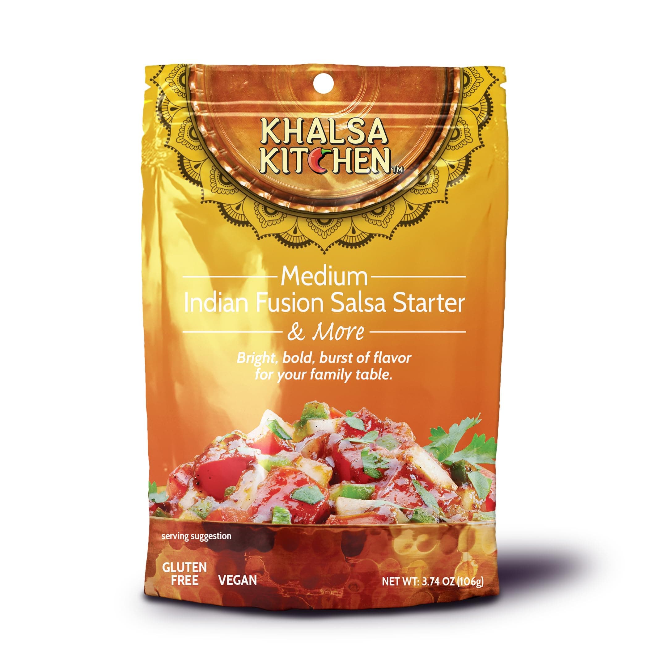 Khalsa Salsa Indian Fusion Salsa Starter (Medium) – Use on Tacos, Burritos, Pastas & Salads - Vegan, Gluten-Free, No MSG or Artificial Ingredients - Starter Sauce for Cooking (4oz) (1-PACK)