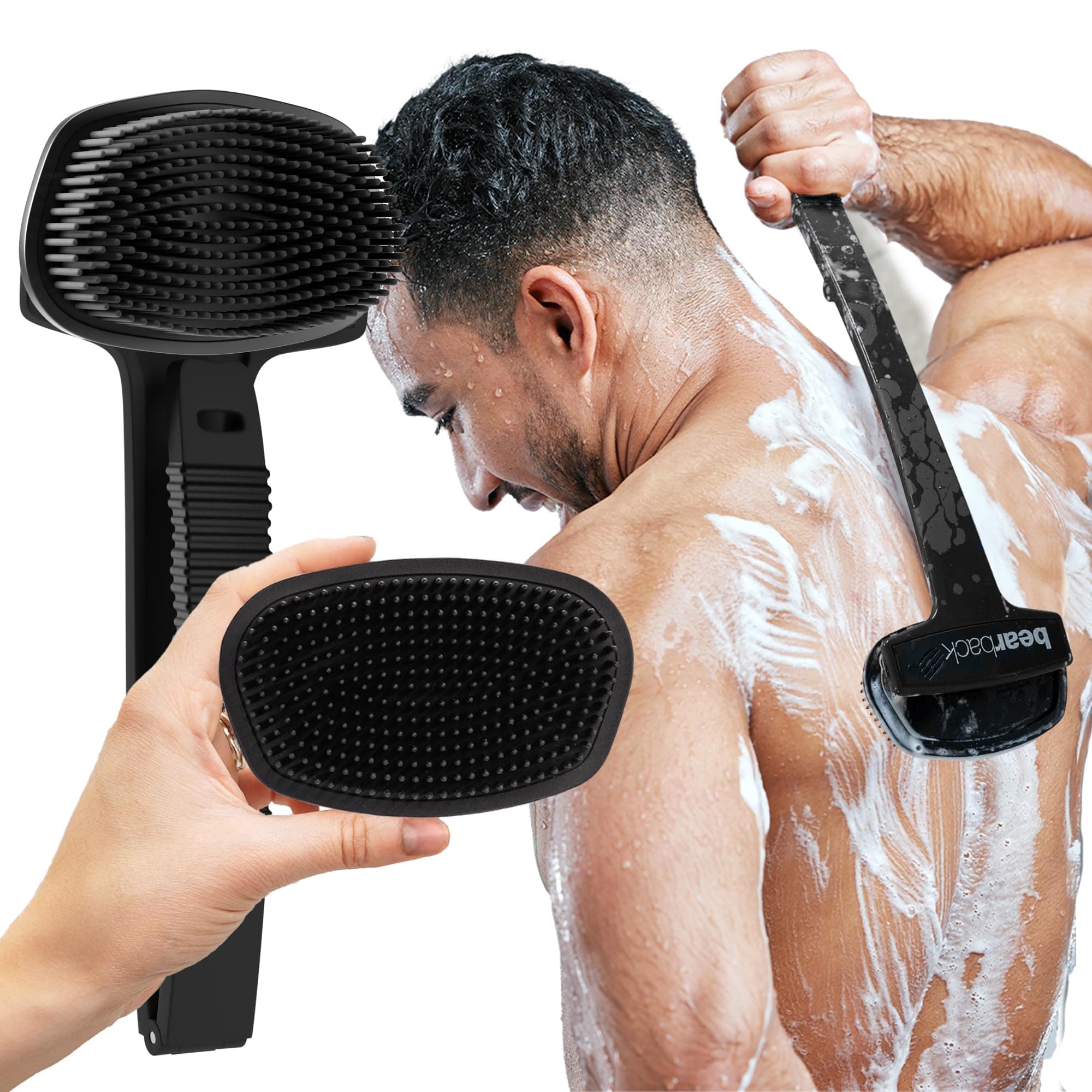 Bearback Silicone Body Scrubber with Extendable Handle – Back Scrubber for Shower, Men & Women – Removable Soft Brush, Gentle, Hygienic & Easy to Use