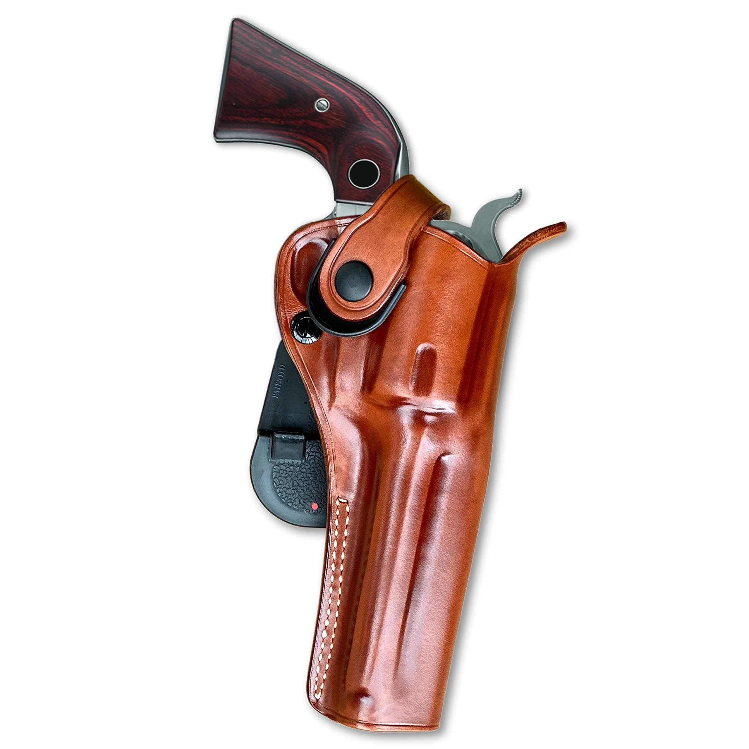 Masc OWB Leather Paddle Revolver Holster with Retention Strap, Fits Vaquero .45 5.5-inch, Right Hand Draw, Brown #1833#