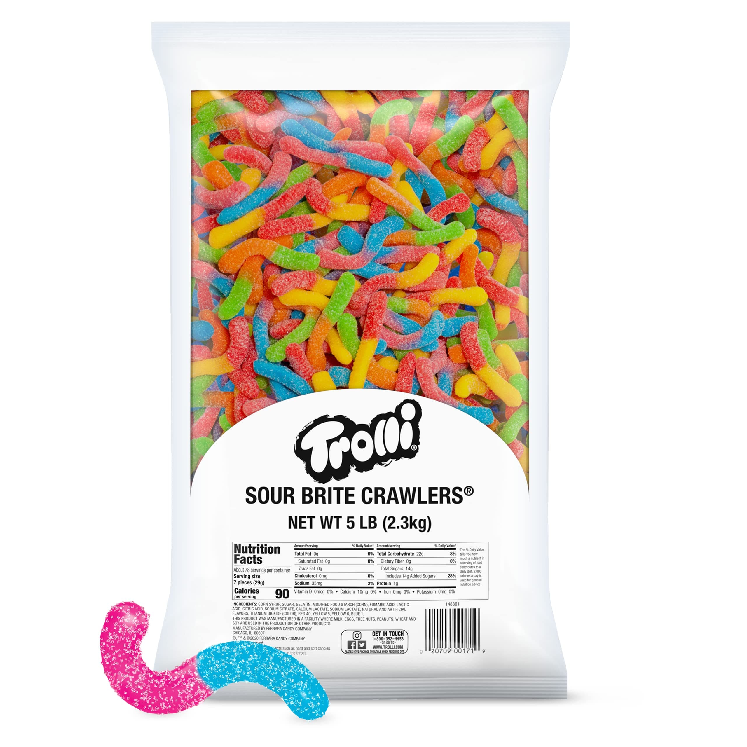 Sour Brite Crawlers Gummy Worms, 5 Pound Bulk Candy Bag Sour Gummy Worms