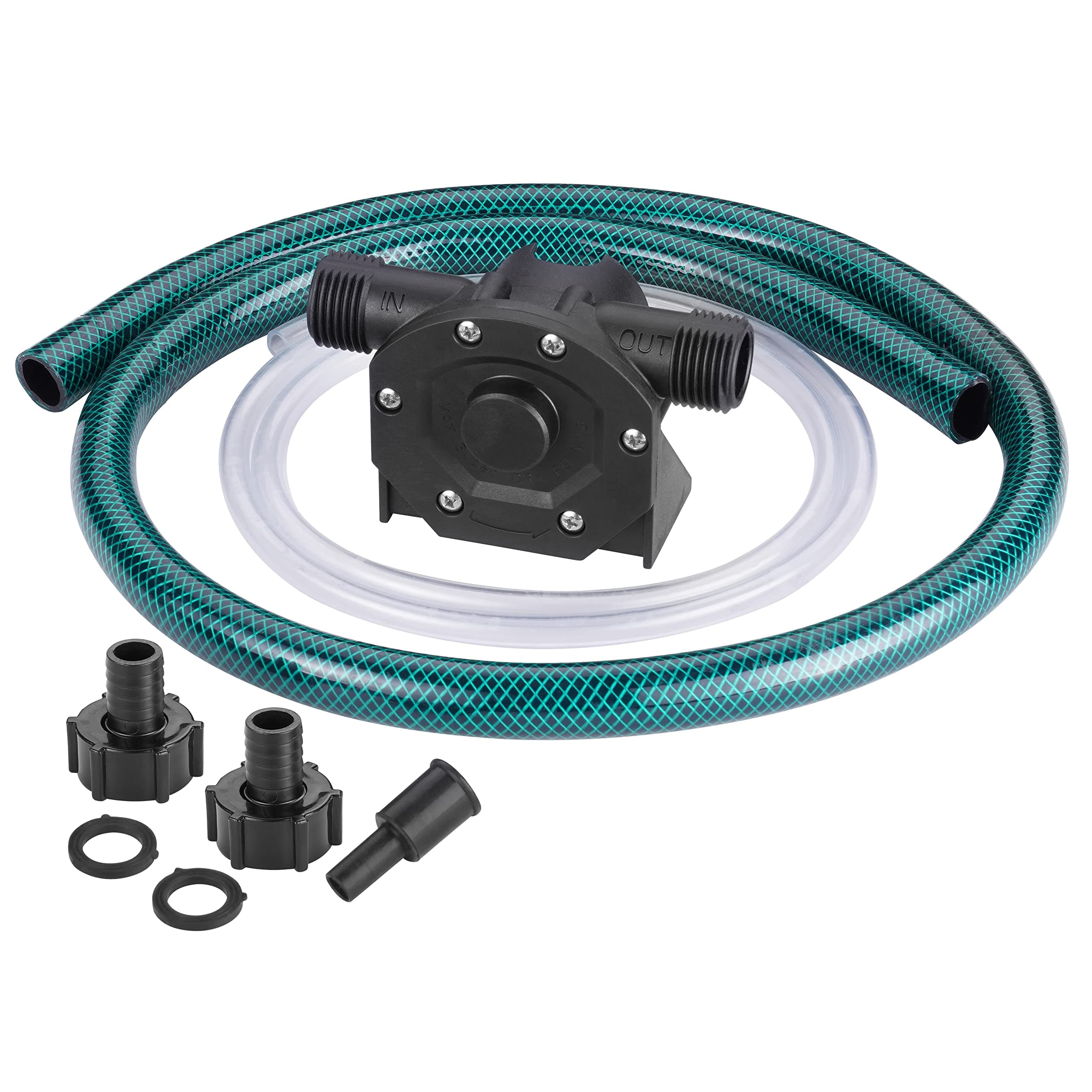 Self-Priming Mini Hand Water Transfer Drill Pump Kit with Water Hose & Oil Hose for Home Water Oil Fluid Transfer