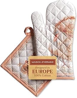 Maison d' Hermine Oven Mitt & Pot Holder 100% Cotton Heat Resistant Kitchen Oven Mitt (19cm x 33cm) & Pot Holder (20cm x 20cm), Wedding, Giving Thanks - Thanksgiving/Christmas