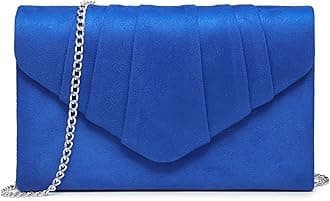 Dasein Women's Evening Bag Pleated Envelope Clutch Handbag Wedding Party Bridal Purse, 1-velvet Blue, One Size