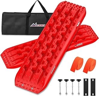 Nilight Recovery Off-road Traction Boards Emergency Tire Mats For 4WD 4X4 Mud Sand Snow with 2PCS Mounting kit Zipper Bag 2 leashes (Red)