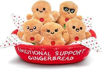 Emotional Support Gingerbread by Relatable, Christmas Stuffed Animals, Great Gingerbread Man Gifts, Funny Gifts or Cute Christmas Decor, Includes 5 Gingerbread Plushies with Carrying Basket