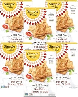 Simple Mills Almond Flour Crackers, Sundried Tomato & Basil - Gluten Free, Vegan, Healthy Snacks, Plant Based, 4.25 Ounce (Pack of 6)