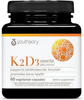 K2 and D3 Daily Vitamin Supplement for Calcium Absorption, Bone Strength and Cardiovascular Support, 60 Vegetarian Capsules