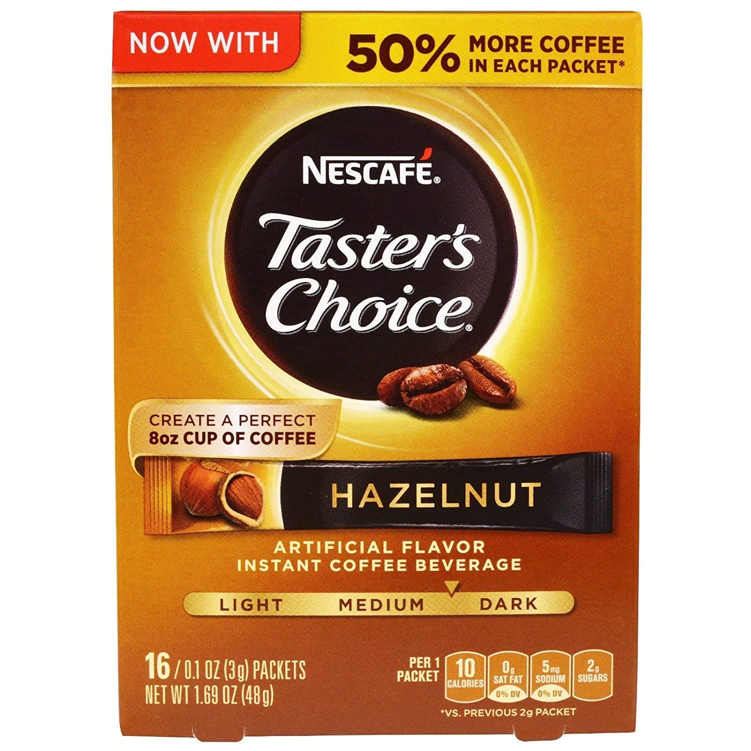 Taster's Choice 16 Piece Hazelnut Instant Coffee Beverage Single Serve Sticks, 1.69 oz