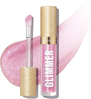 Revlon Super Lustrous Glimmer Gloss – Hydrating & Plumping Lip Gloss with Plant-Based Glitter, 3D Shimmer, 39% Hydration Boost & Oversized Applicator, Pink Prisma