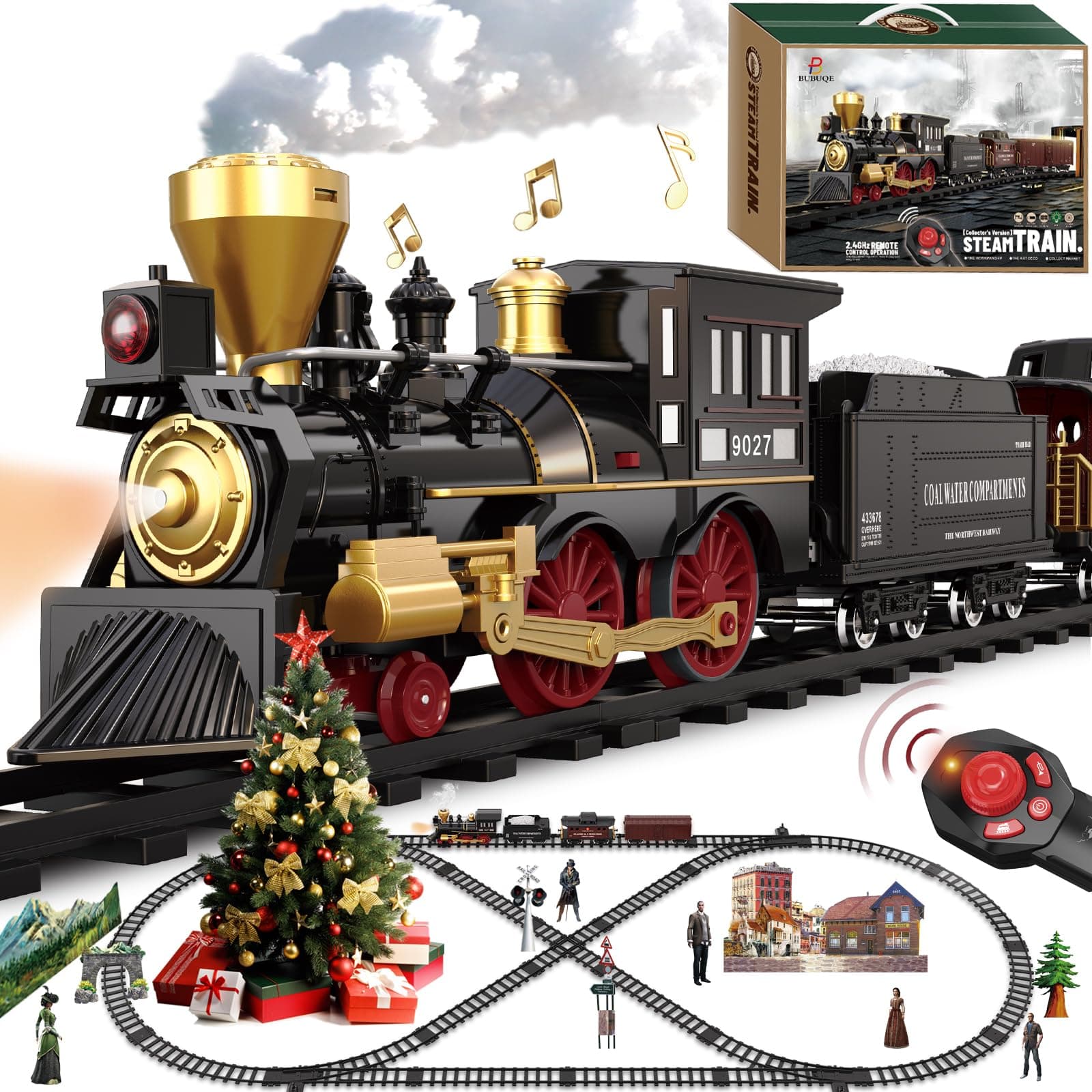 Train Set for Kids Remote Control Christmas Train Toys w/Steam Locomotive,Passenger Carriage & Luxury Tracks, Electric Trains w/Realistic Smoke,Sounds & Lights, Birthday Gift for Boys Girls 3 4 5 6 7…