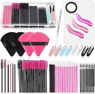 Disposable Applicators Kit With Makeup Puff, Mixing Palette, Artist Supplies, Accessories, Mascara Wands, Lip Brushes, Hair Clips, Powder Puffs for Face With Storage Box