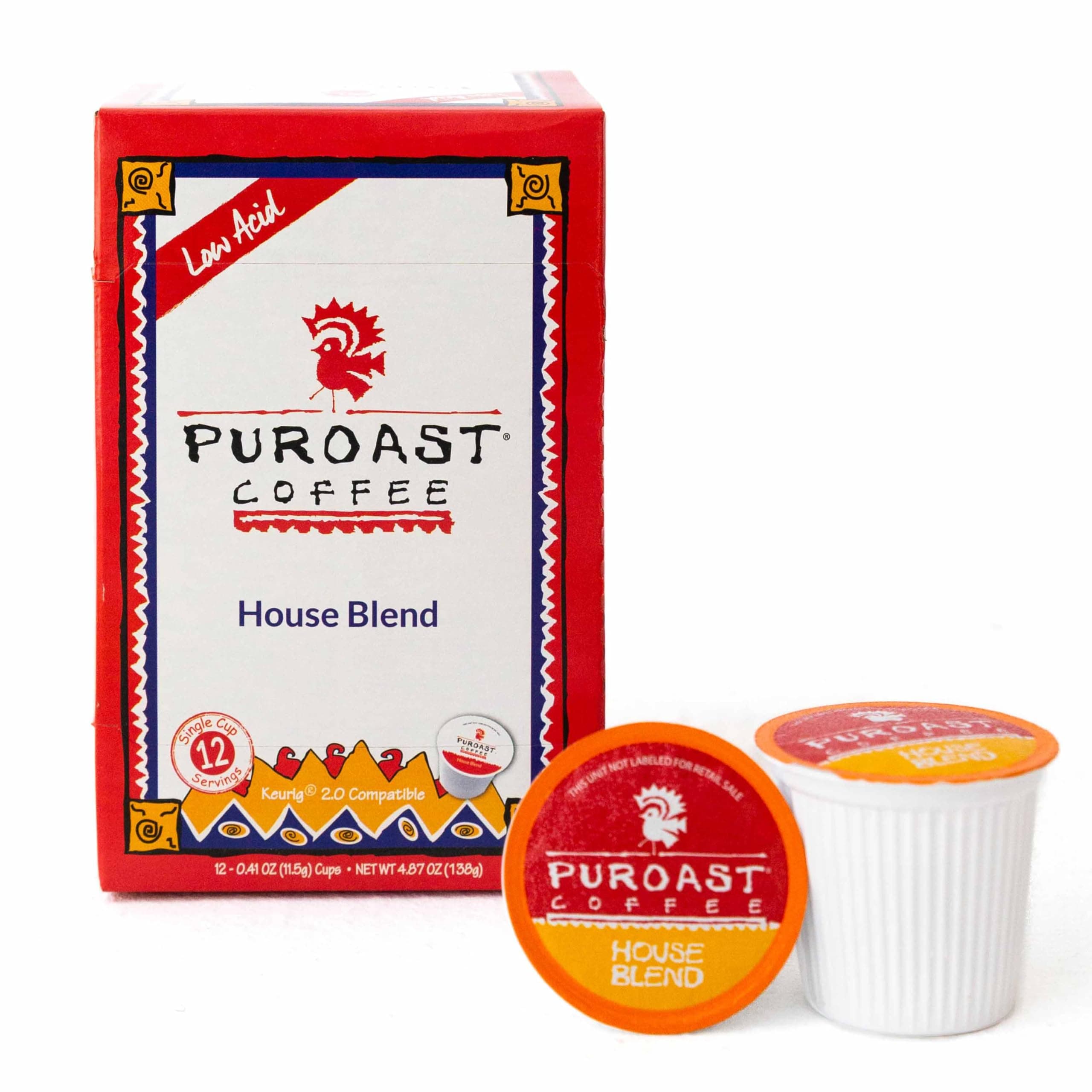 Puroast Low Acid Coffee| House Blend Single Serve Pods | Medium Roast | High Antioxidants & High pH |No Bitter Aftertaste | Reduced Heartburn & GERD Friendly | 12 Count - Compatible with Keurig Brewer