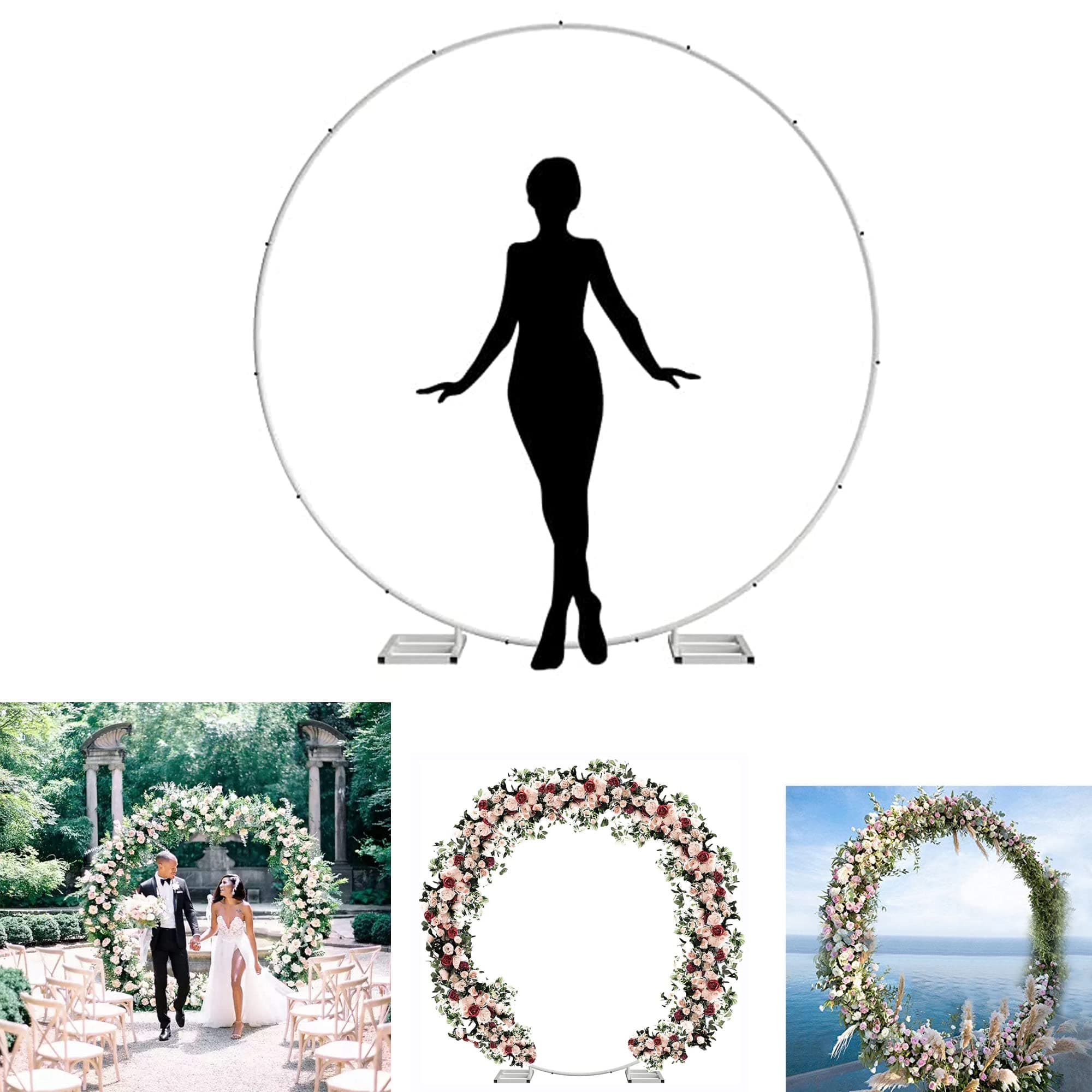 6.5FT Tall X 6.5FT Wide Metal Ring Arch for Outdoor Party Backdrop Decoration (with Ground Anchors, Screwdriver, and Instructions)