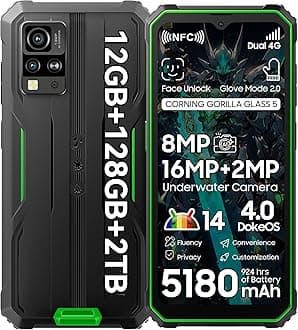 Blackview BV4800 Pro Android 14 Rugged Phone Unlocked, Octa-core 12GB+128GB/SD 2TB, IP69K Waterproof Rugged Smartphone, 6.56''HD+Display, 5180mAh Battery, NFC, 4G Dual SIM, 3 Card Slots,Glove Mode,GPS