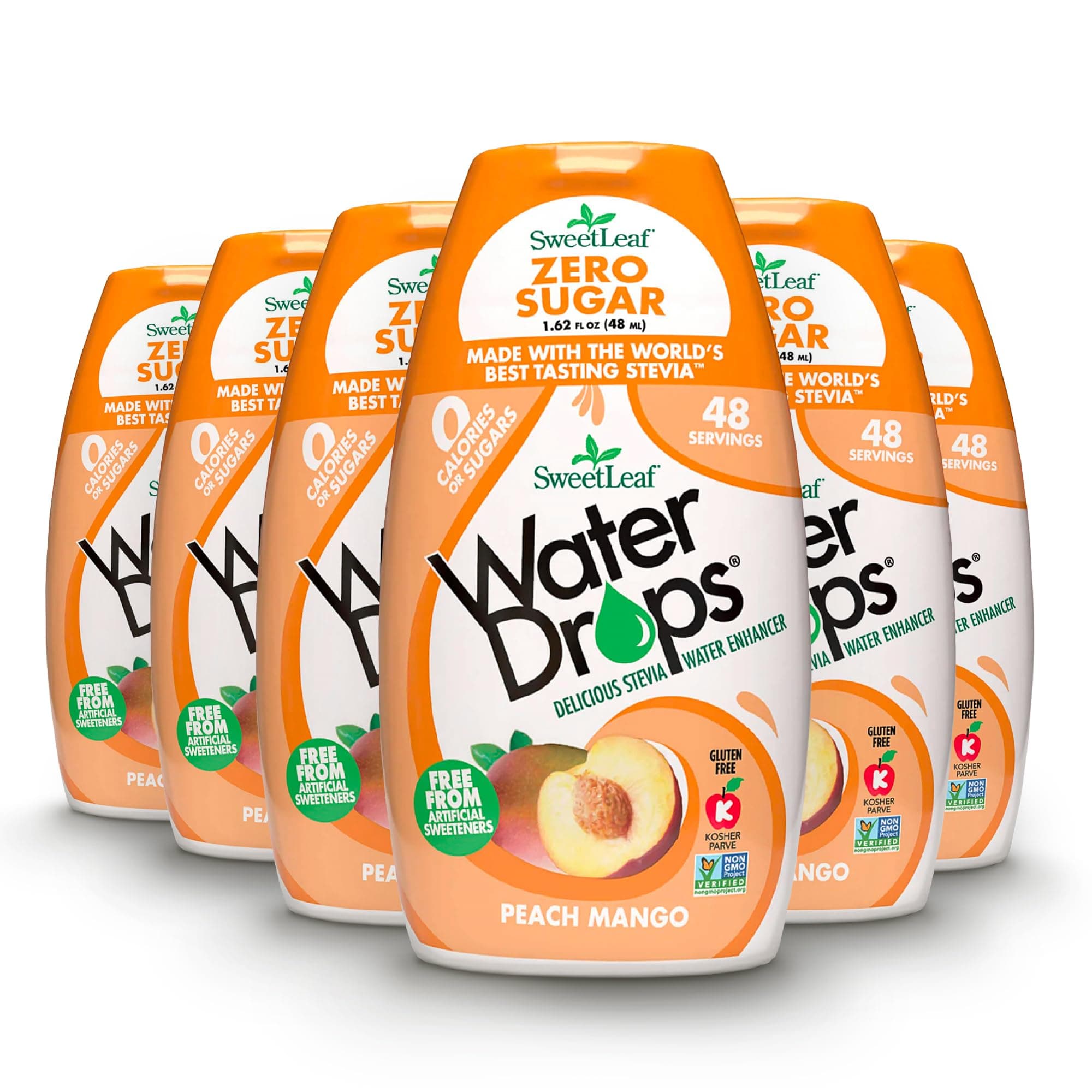 Water Drops, Peach Mango – Sugar-Free Water Enhancer Drops, Stevia & Monk Fruit Sweetener Water Flavoring, 1.62 Oz (Pack of 6)