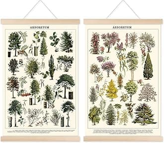 Chenkaiyang Vintage Tree Poster (2 Pcs), Green Tree Wall Art Prints, Rustic Retro Tree Chart, Living Room Decor