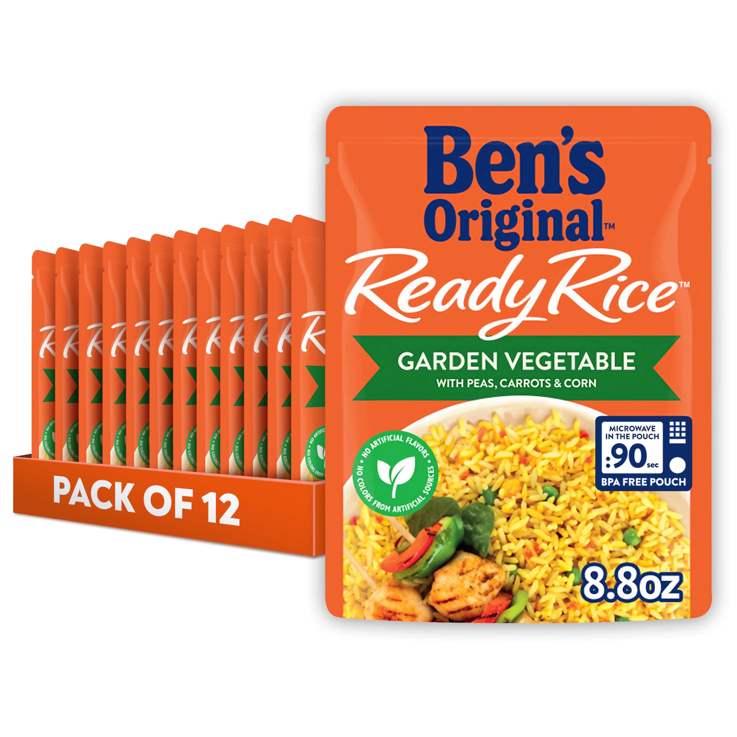 BEN'S ORIGINAL Ready Rice Garden Vegetable Flavored Rice, Easy Dinner Side, 8.8 oz Pouch (Pack of 12)