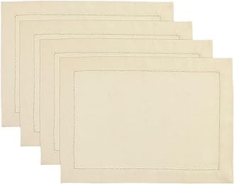Linen Cloth Placemats Set of 4-100% Pure Linen Medium Weight Hemstitch Creamy Ivory Placemats 14 x 19 Inch - Handcrafted and Machine Washable Table Place Mats for Spring, Easter