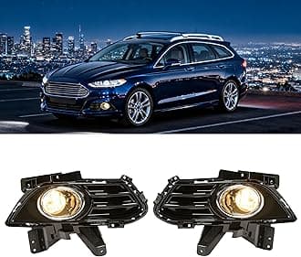 ECOTRIC Front Bumper Driving Fog Light Compatible with 2013-2016 Ford Fusion Fog Lamp w/Bulbs & Surrounds & Brackets Left & Right Side ‎Replacement for FO1039132 FO1038132