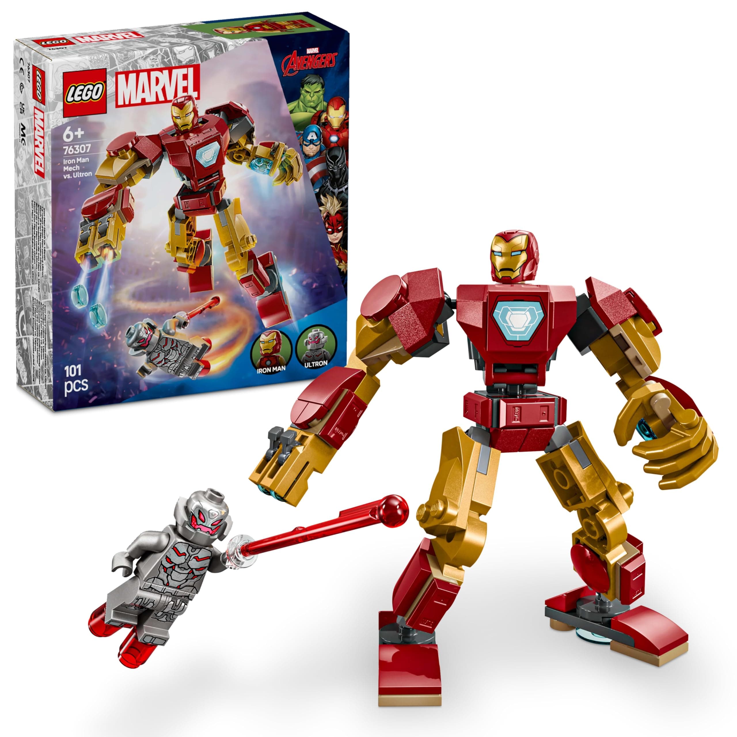 LEGO Marvel Iron Man Mech vs. Ultron Buildable Super Hero Figure Playset 76307 Building Blocks Toys for 6+ Gift for Boys and Girls
