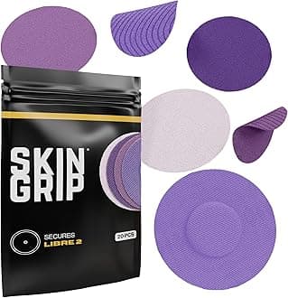 Skin Grip Freestyle Libre 2 Sensor Covers & Lingo CGM – Waterproof and Sweatproof Adhesive for 10-15 Days, Pre-Cut Medical Tape, Continuous Glucose Monitor Patch – 20 Pack, Purple