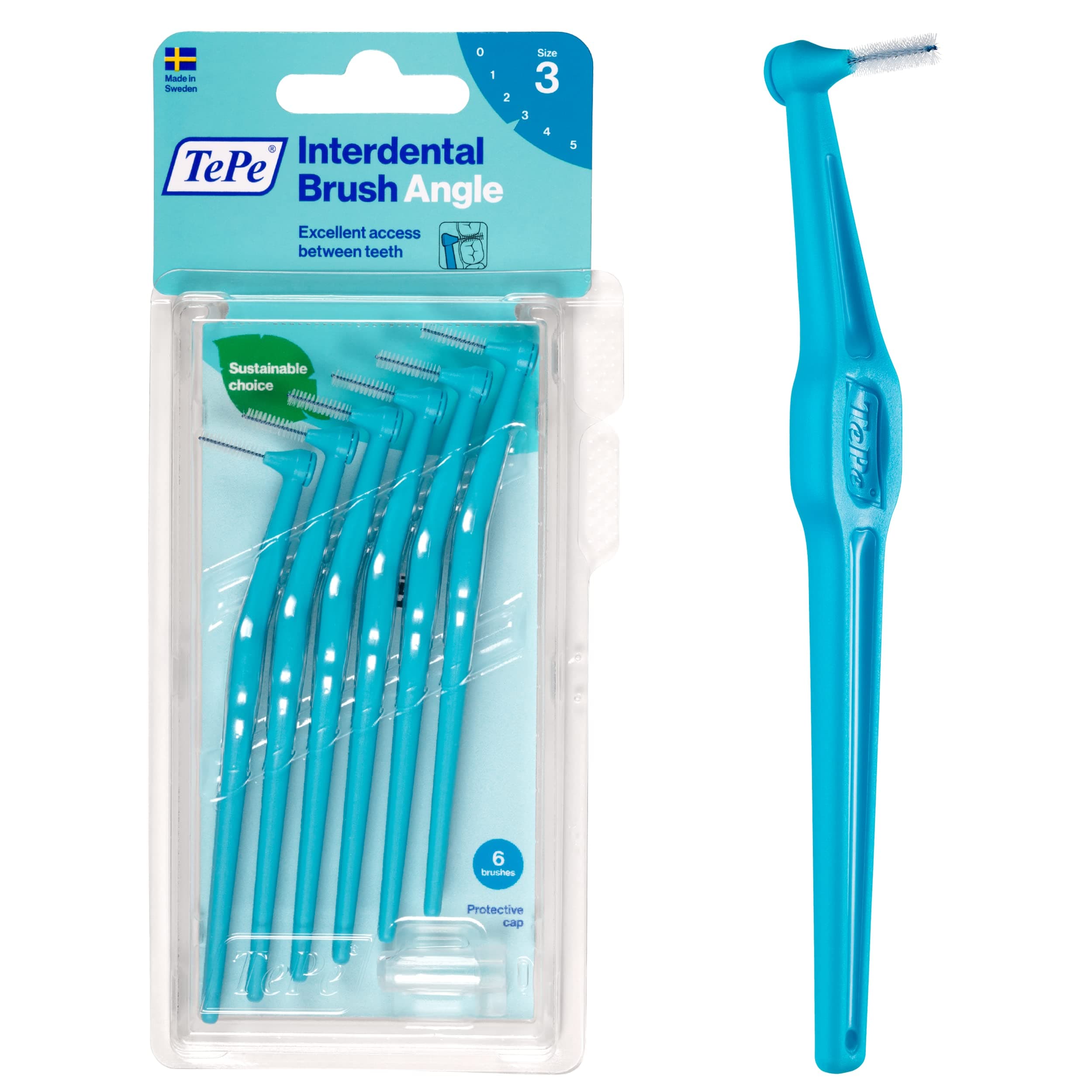 TEPE Angle Blue Interdental Brushes (0.6mm - Size 3) 1 x 6 Brushes