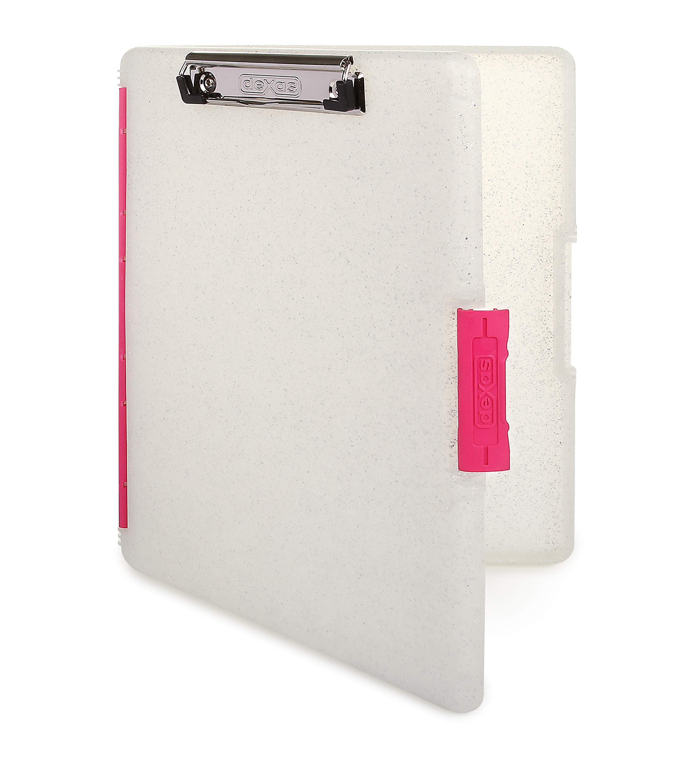 Slimcase 2 Plastic Clipboard with Storage and Side Opening, Natural Glitter Pink Binding, Office Supplies Clipboards to Organize, A4 Holder, Nursing Clipboards