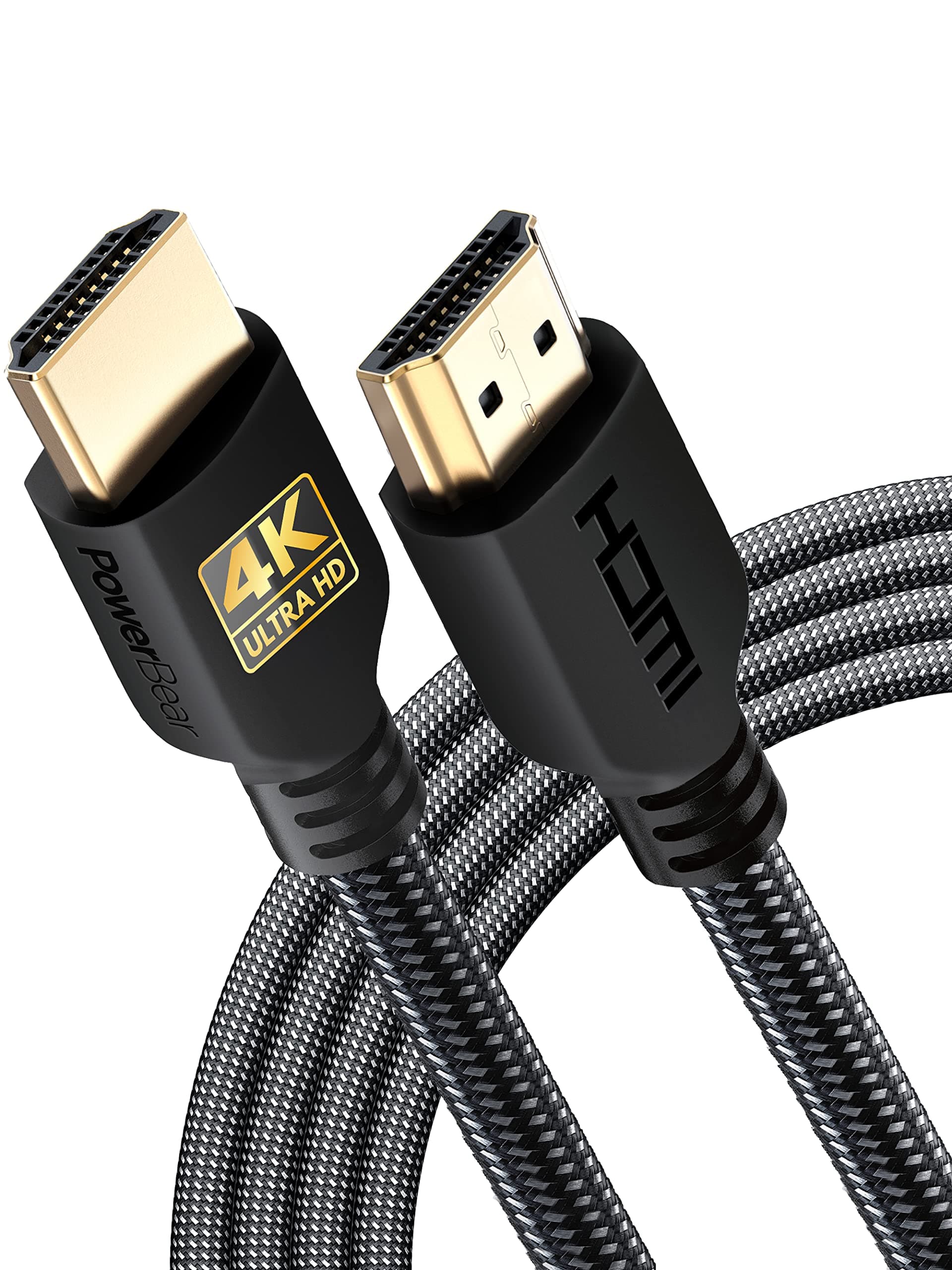 PowerBearHDMI Cable 10 ft [10 Feet - 2 Pack] Ultra-HD (UHD) 4K HDMI 2.0 Cable [18Gbs with Audio and Ethernet] Gold Plated Connectors and High-Strength Braided Nylon HDMI Cord - [24 Month Warranty]