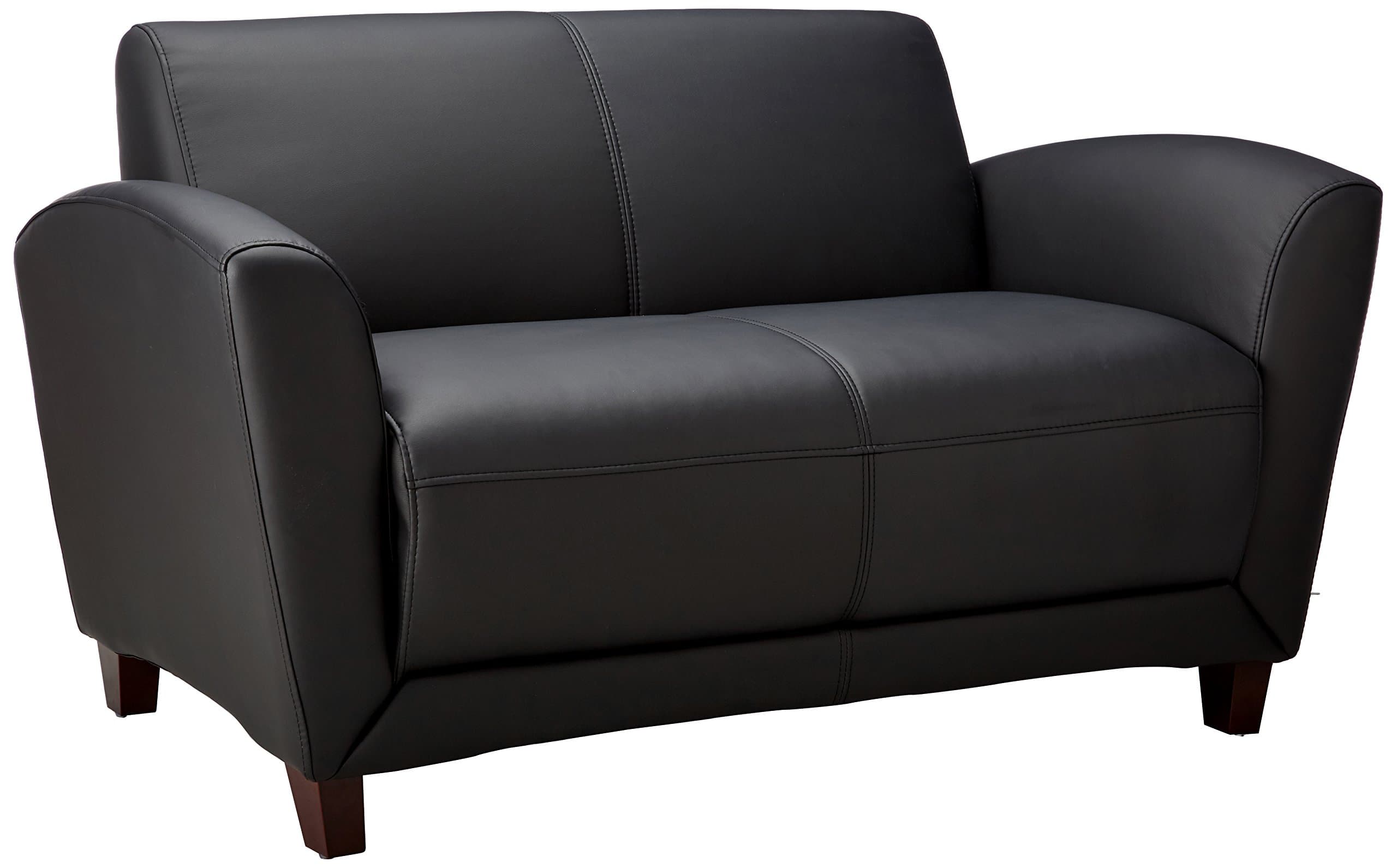 Accession Reception Loveseat, 55" x 22" x 31.25", Black Bonded Leather with Mahogany Legs